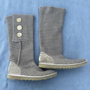 UGG Cardy Knit Sweater Boots Womens Size 9 Chestnut Tan‎ Cabincore Cozy Slouchy